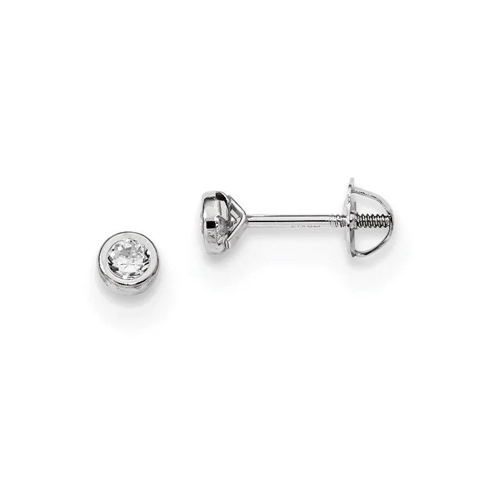 Madi K Kid’s 14k White Gold Polished CZ Bezel Post Earrings