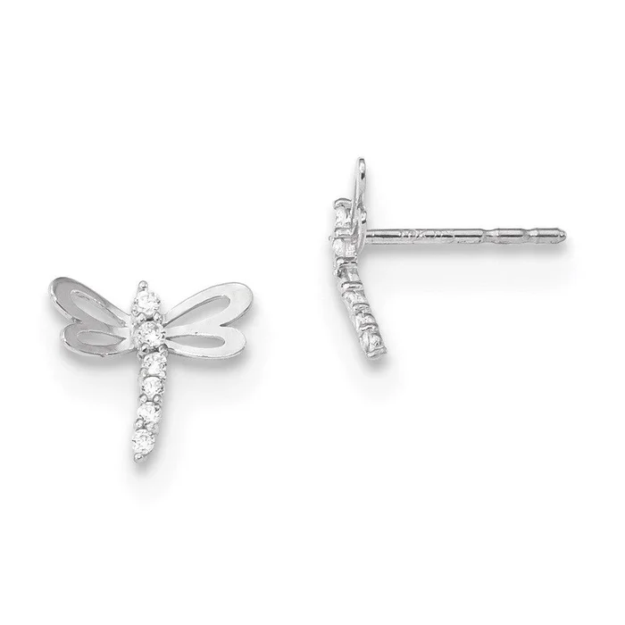 Madi K Kid’s 14k White Gold Polished CZ Dragonfly Post Earrings