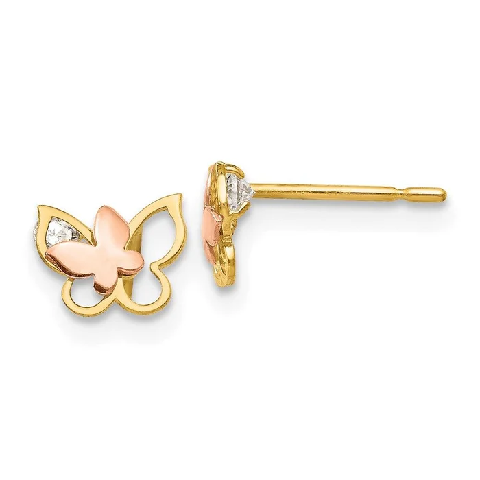Madi K Kid’s 14k Yellow & Rose Gold CZ Butterfly Post Earrings