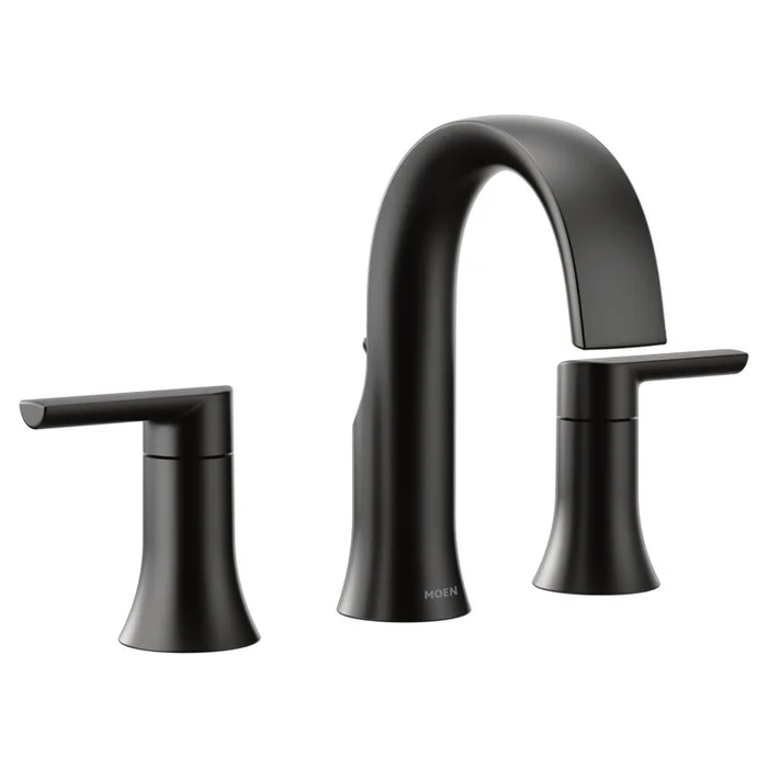 Matte Black Moen Doux Two-Handle Widespread Bathroom Faucet Trim Kit, Valve Required (Part number: TS6925BL)