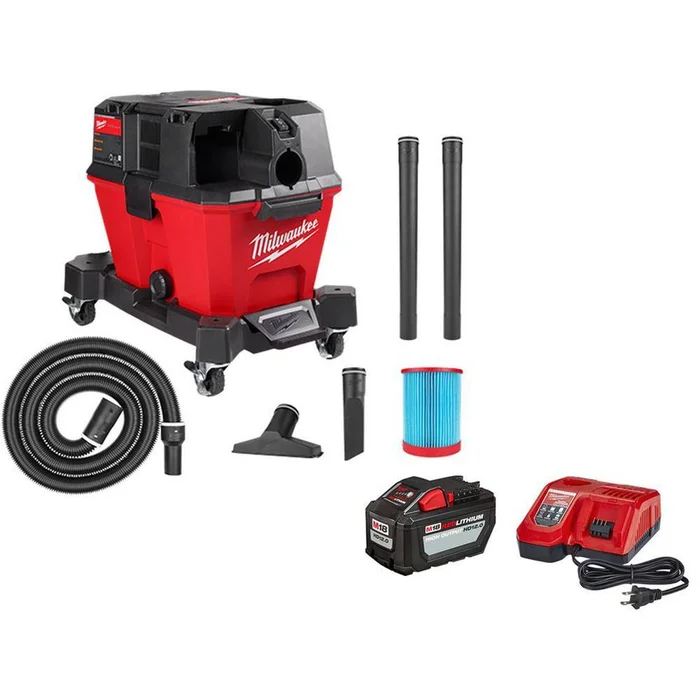 Milwaukee 0910-20-48-59-1200 M18 FUEL 6 Gal. Cordless Wet/Dry Shop Vacuum W/Filter, Hose, Accessories and M18 12.0 Ah Battery and Rapid Charger Kit