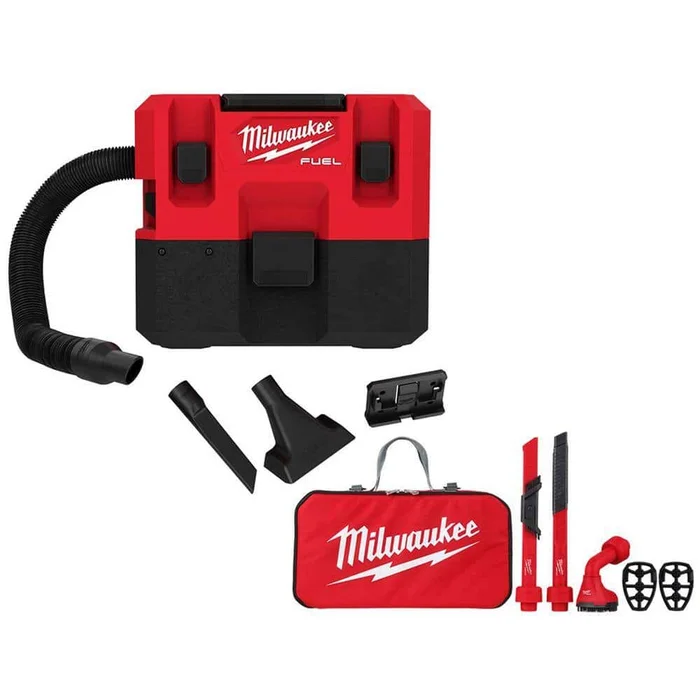 Milwaukee 0960-20-49-90-2019A M12 FUEL Cordless 1.6 Gal. Wet/Dry Vacuum with AIR-TIP 1-1/4 in. – 2-1/2 in. (4-Piece) Automotive Kit