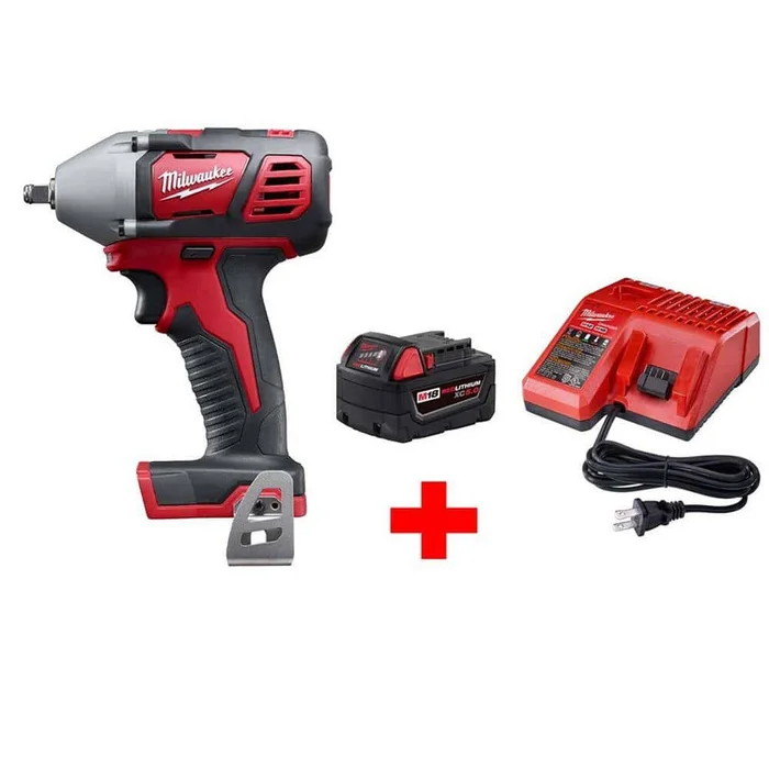 Milwaukee 2658-20-48-59-1850 M18 18V Lithium-Ion Cordless 3/8 in. Impact Wrench W/ Friction Ring W/ M18 Starter Kit (1) 5.0Ah Battery & Charger