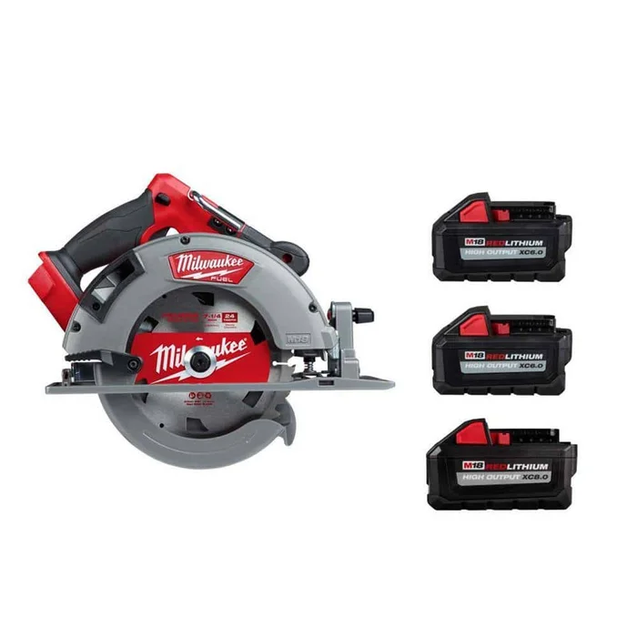 Milwaukee 2732-20-48-11-1880-48-11-1862 M18 FUEL 18V Lithium-Ion Brushless Cordless 7-1/4 in. Circular Saw w/(3) Batteries