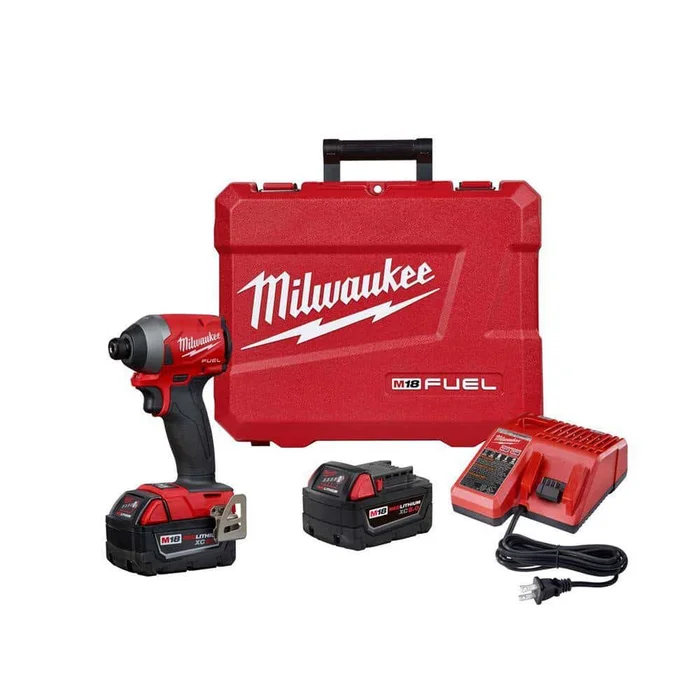 Milwaukee 2853-22 M18 FUEL 18V Lithium-Ion Brushless Cordless 1/4 in. Hex Impact Driver Kit with Two 5.0Ah Batteries Charger Hard Case