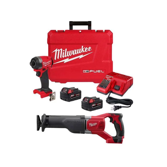 Milwaukee 2953-22-2621-20 M18 FUEL 18-V Lithium-Ion Brushless Cordless 1/4 in. Hex Impact Driver Kit with SAWZALL Reciprocating Saw