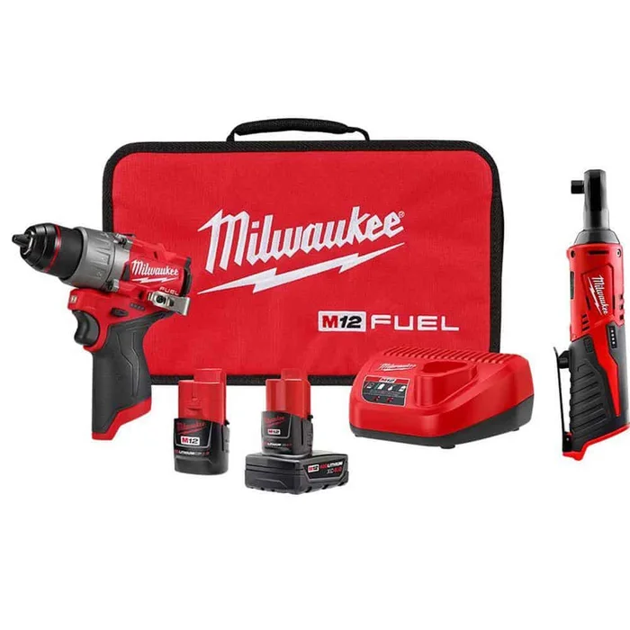 Milwaukee 3403-22-2457-20 M12 FUEL 12-Volt Lithium-Ion Brushless Cordless 1/2 in. Drill Driver Kit with M12 3/8 in. Ratchet