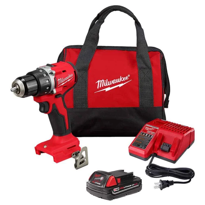 Milwaukee 3601-21P M18 18V Lithium-Ion Brushless Cordless 1/2 in. Compact Drill/Driver with One 2.0 Ah Battery, Charger and Tool Bag