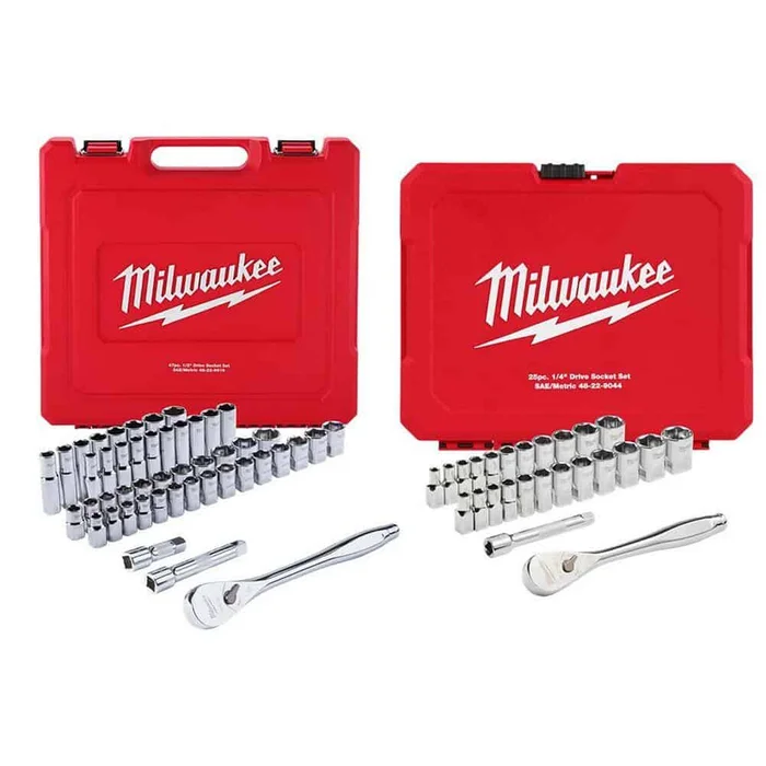 Milwaukee 48-22-9010-48-22-9044 1/2 in. and 1/4 in. Drive SAE/Metric Ratchet/Socket Mechanics Tool Set (72-Piece)