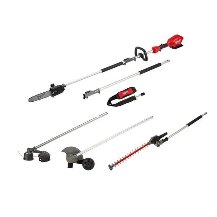 Milwaukee M18 FUEL 10 in. 18V Lithium-Ion Brushless Electric Cordless Pole Saw with String Trimmer Hedge Trimmer Edger Attachments