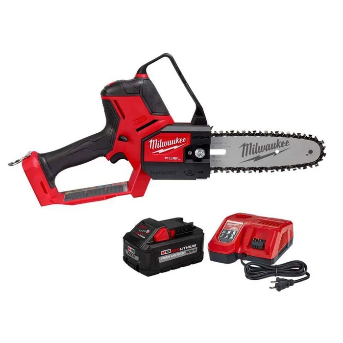Milwaukee M18 FUEL 8 in. 18V Lithium-Ion Brushless Electric Battery Chainsaw HATCHET Pruning Saw w/8.0 Ah XC Battery & Charger