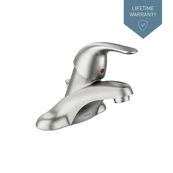 Moen Adler Spot Resist Brushed Nickel 4-in centerset 1-handle WaterSense Bathroom Sink Faucet with Drain