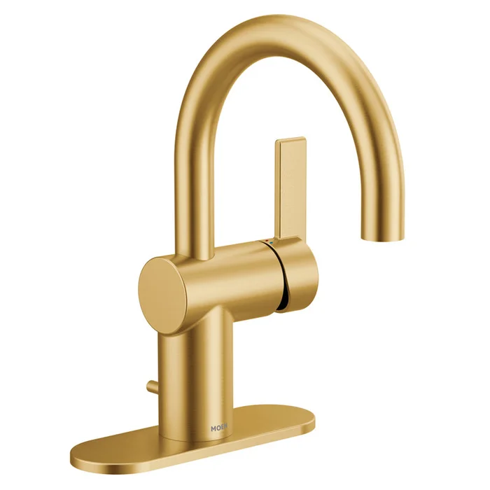 Moen Brushed Gold Cia Single Hole Bathroom Faucet, Modern One Handle Bathroom Sink Faucet with Drain Assembly (Part number: 6221BG)