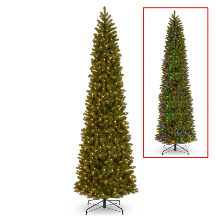 National Tree Company 12-ft Douglas Fir Pre-lit Slim Artificial Christmas Tree with Multicolor LED Lights