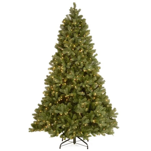 National Tree Company Pre-Lit ‘Feel Real’ Artificial Full Downswept Christmas Tree, Green, Douglas Fir, White Lights, Includes Stand, 7.5 feet