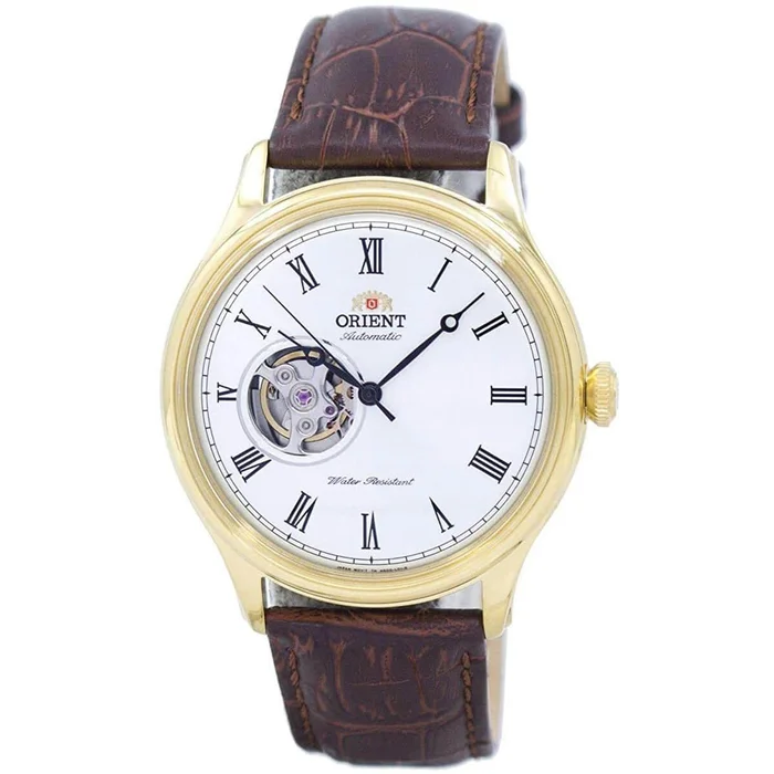 Orient Men’s Automatic Watch – White Open Heart Dial Brown Leather Strap | FAG00002W0