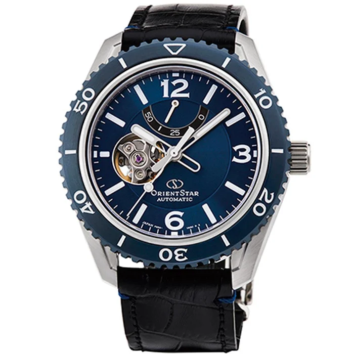 Orient Men’s Mechanical Sports Watch – Star Open Heart Dial Leather Strap | AT0108L00B