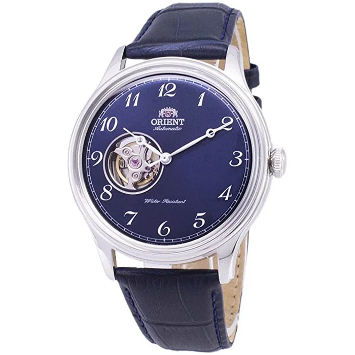 Orient Men’s Quartz Watch – Bambino Blue Open Heart Dial Leather Strap | RA-AG0015L00C