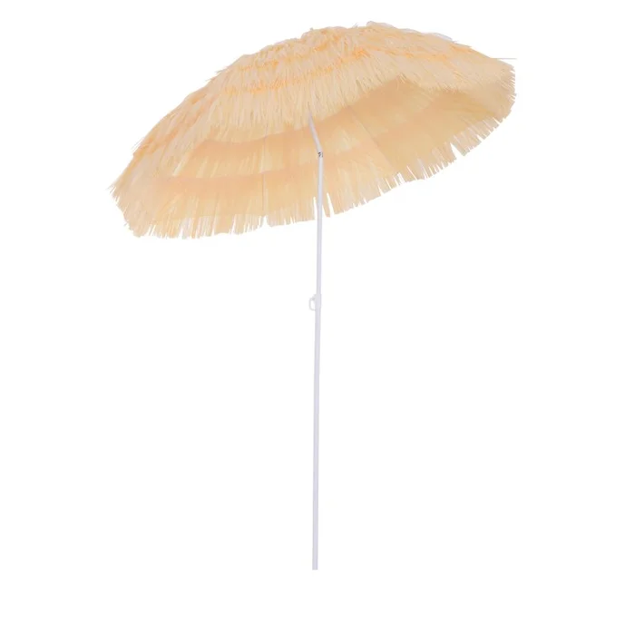 Outsunny 1.6m Garden Hawaii Parasol, Patio Beach Sun Umbrella Sunshade Hawaiian Folding Tilting Crank Parasol (Wheat)