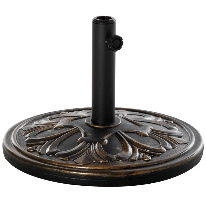 Outsunny 13kg Garden Parasol Base, Round HDPE Concrete Patio Umbrella Stand for 35mm / 38mm / 48mm Pole, Outdoor Sun Shade Parasol Weight Holder, Bronze Tone