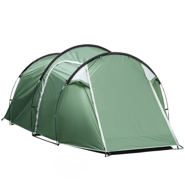 Outsunny 2-3 Person Tunnel Tent with Sewn-in Groundsheet, Air Vents, Rainfly, 2000mm Water Column, Camping Tent with 1 Bedroom, Inbuilt Porch, Living Area for Camping, Hiking, Green