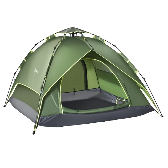 Outsunny 3 Person Camping Tent, Instant Pop Up Tent, Dome Tent with Sewn-in Groundsheet, 2 in 1 Double Layers for Camping, Hiking, Backpacking, Green