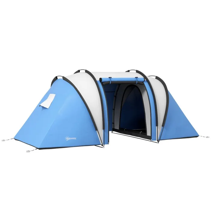 Outsunny 4-5 Man Camping Tent with 2 Bedrooms, Living Area and Awning, 3000mm Waterproof Large Family Tent, Portable with Bag, for Fishing Hiking Festival, Blue