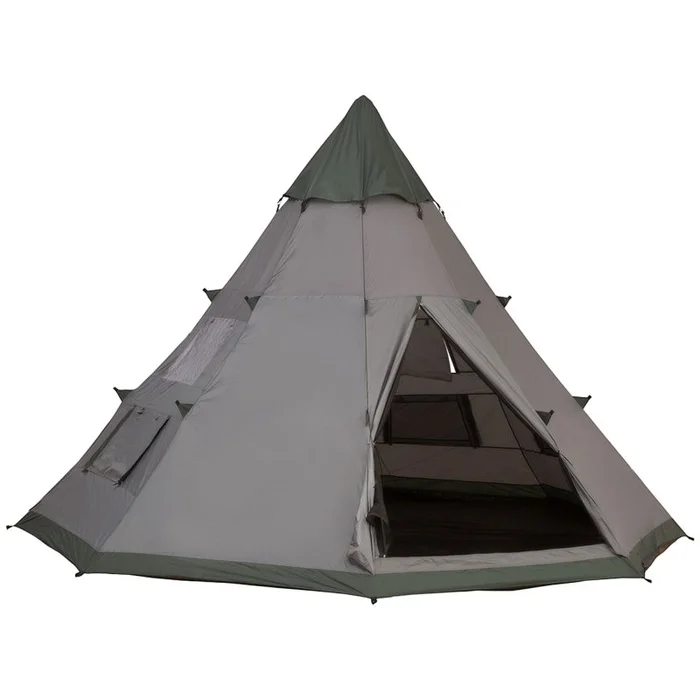 Outsunny 6 Men Tipi Tent, Camping Tent with Mesh Windows, Sewn-in Floor, Two Doors and Carry Bag, Easy Set Up, for Hiking Picnics Outdoor Night, Grey
