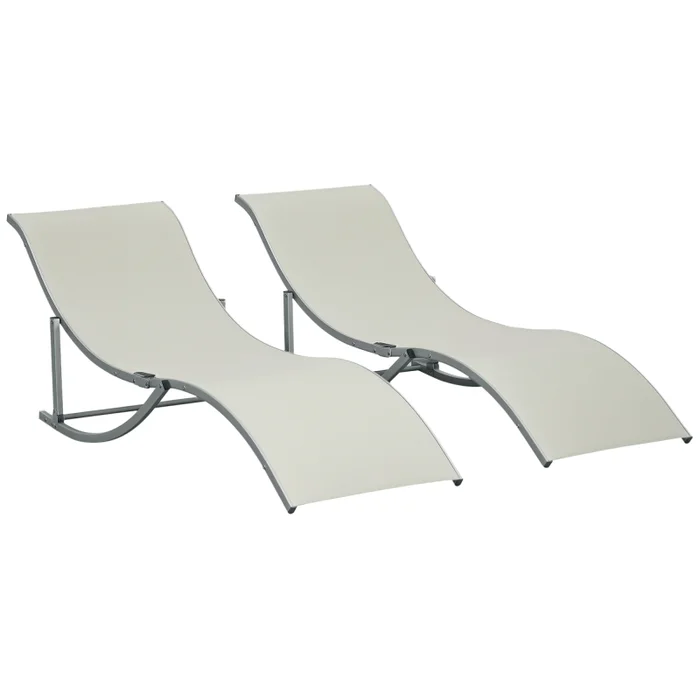 Outsunny Set of 2 S-shaped Foldable Lounge Chair Sun Lounger Reclining Outdoor Chair for Patio Beach Garden, Beige