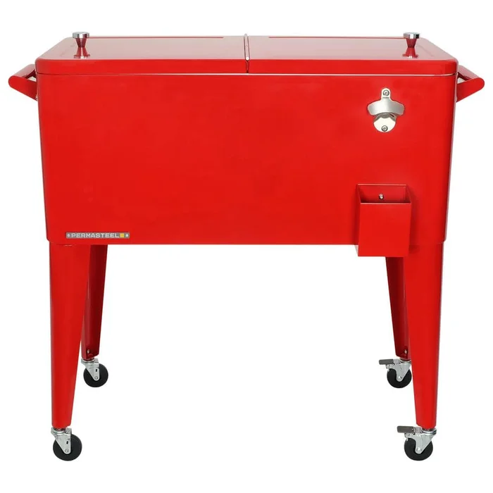PERMASTEEL 80 qt. Red Classic Outdoor Rolling Patio Cooler with Wheels and Handles PS-203-RED