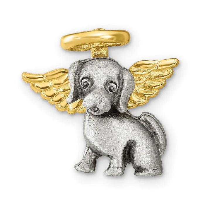 Pewter & Gold-tone Dog Angel Lapel Pin