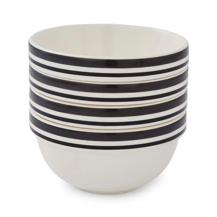 Potter’s Stripe Set of 4, 5 Inch Stacking Bowls, Black