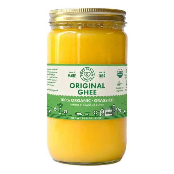 Pure Indian Foods Organic Grassfed Original Ghee, 28.8 oz, Clarified Butter, Paleo & Keto Friendly (32 fl oz /1 quart)