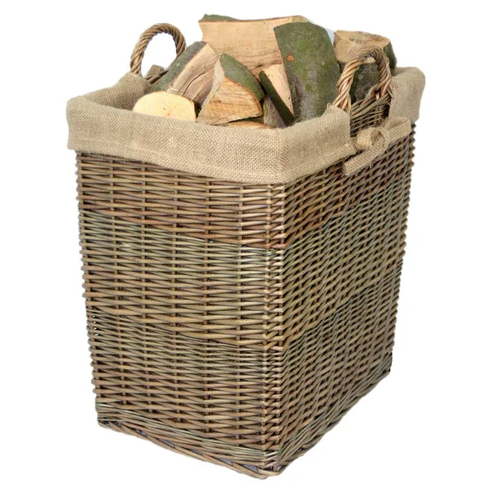 Rectangular Willow Lined Log-Storage Basket