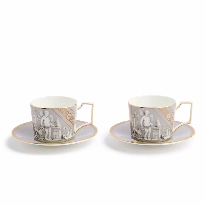 Renaissance Grey Teacup Saucer Set of 2