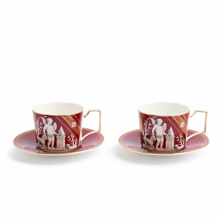 Renaissance Red Teacup Saucer Set of 2