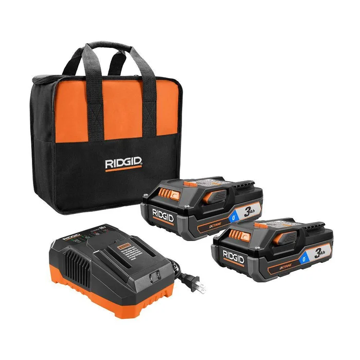 RIDGID AC806 18V OCTANE Bluetooth 3.0 Ah Batteries (2-Pack) and Charger Kit with Tool Bag