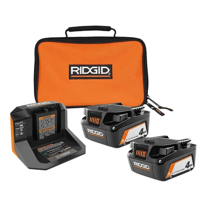 RIDGID AC93044SBN 18V Lithium-Ion (2) 4.0 Ah Battery Starter Kit with Charger and Bag
