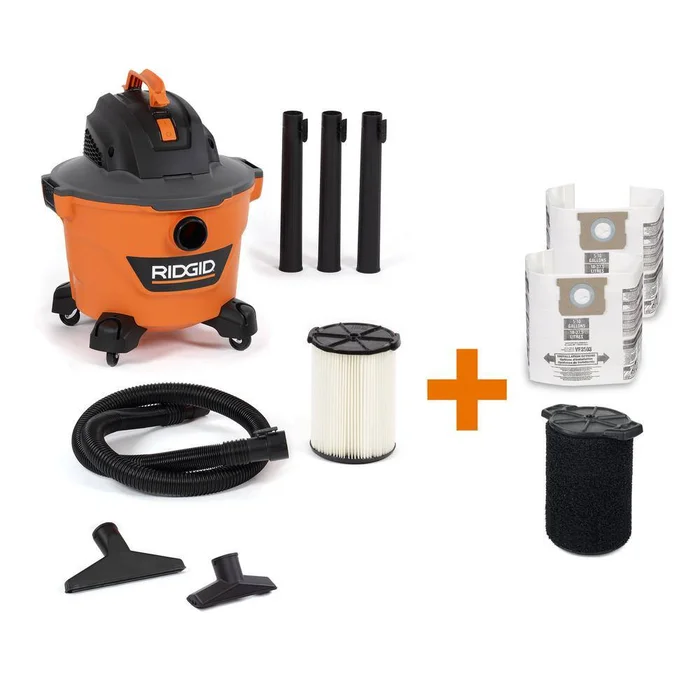 RIDGID HD0900B 9 Gallon 4.25 Peak HP NXT Wet/Dry Shop Vacuum with Standard Filter, Wet Filter, Dust Bags, Locking Hose and Accessories
