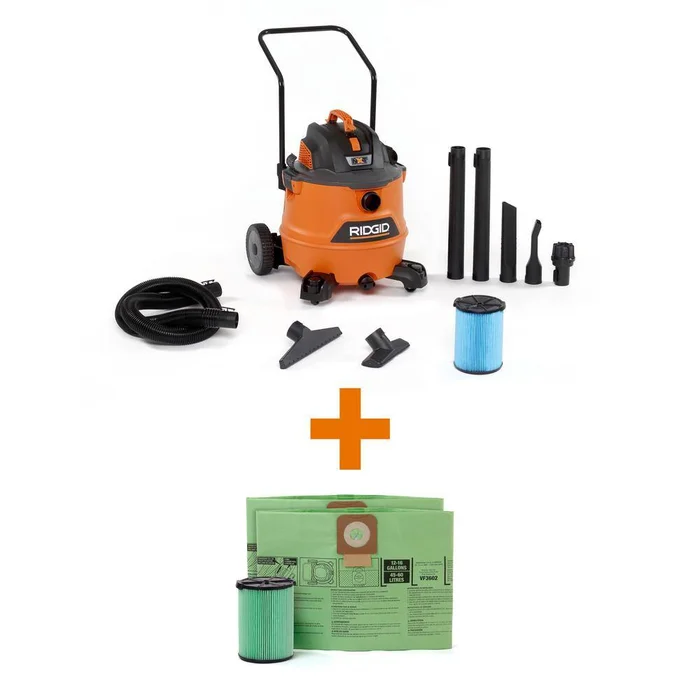 RIDGID HD1800A 16 Gallon 6.5 Peak HP NXT Wet/Dry Shop Vacuum, Fine Dust Filter, Locking Hose, Accessories, OSHA and HEPA Filtration Kit