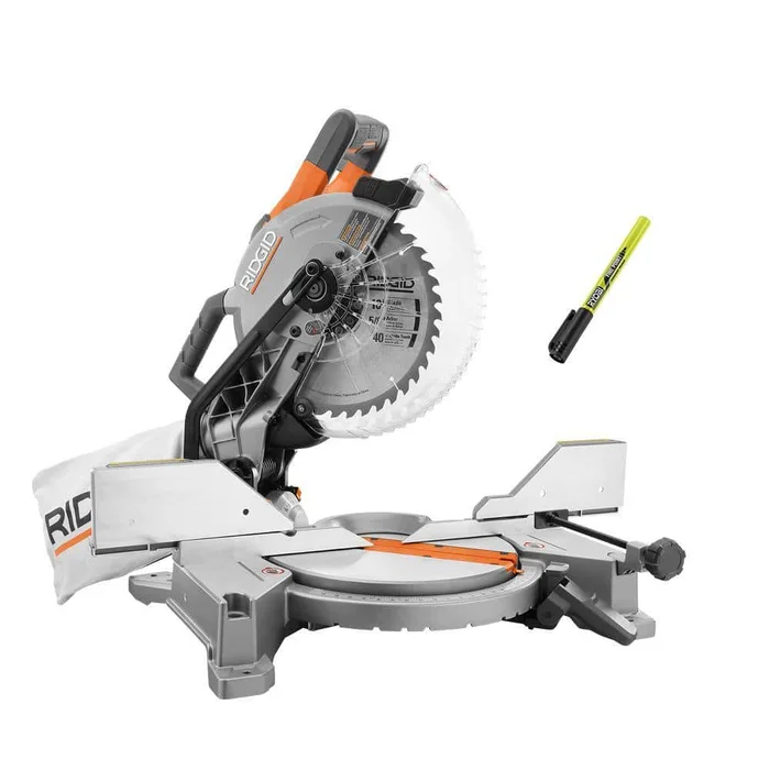 RIDGID R4113-RPM121 15 Amp Corded 10 in. Dual Bevel Miter Saw with LED Cutline Indicator and Black Fine Point Permanent Workshop Marker