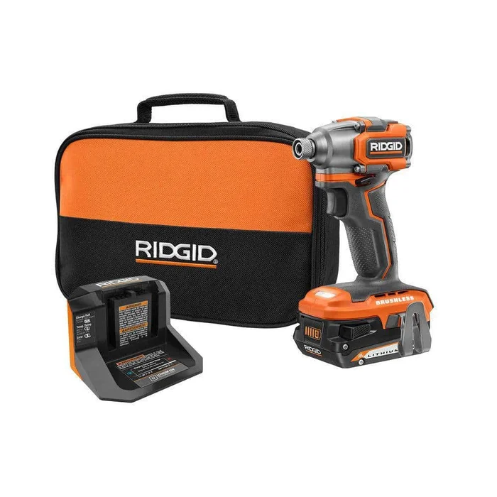 RIDGID R8723K 18V SubCompact Brushless Cordless Impact Driver Kit with (1) 2.0 Ah Battery, Charger, and Bag