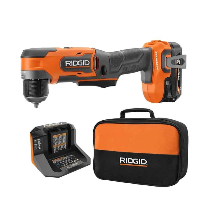 RIDGID R87701K 18V SubCompact Brushless Cordless 3/8 in. Right Angle Drill Kit with 2.0 Ah MAX Output Battery and Charger
