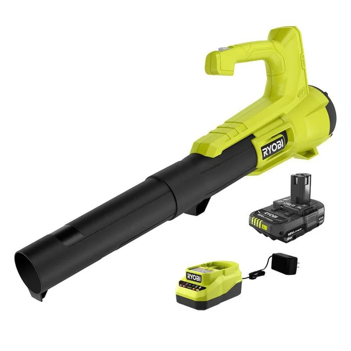 RYOBI ONE+ 18V 90 MPH 250 CFM Cordless Battery Leaf Blower/Sweeper with 2.0 Ah Battery and Charger P21011K