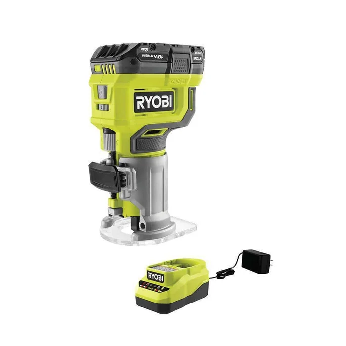 RYOBI ONE+ 18V Compact Router Kit with 2.0 Ah Battery, Charger, and 6.0 Ah HIGH PERFORMANCE Battery (2-Pack)