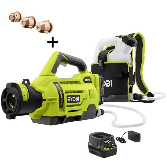 RYOBI P2870-A12 ONE+ 18V Cordless Electrostatic 1 Gal. Sprayer w/ Extra Low/Medium/High Nozzles, (2) 2.0 Ah Batteries, and (1) Charger