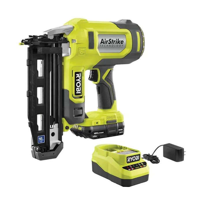 RYOBI P326KN ONE+ 18V 16-Gauge Cordless AirStrike Finish Nailer with 1.5 Ah Battery and Charger