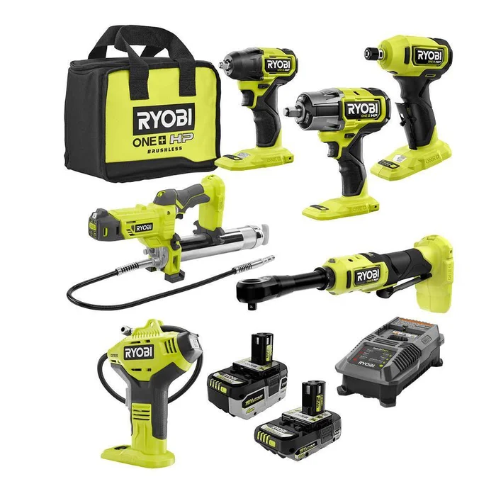 RYOBI PBLCK16K2N ONE+ HP 18V Cordless 6-Tool Ultimate Automotive Starter 4.0 Ah 2.0 Ah Battery Charger