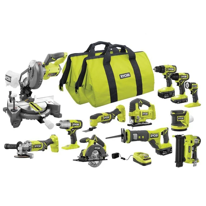 RYOBI PCL2200K3N ONE+ 18V 12-Tool Combo Kit with (1) 1.5 Ah Battery and (2) 4.0 Ah Batteries and Charger