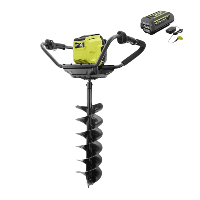 RYOBI RY40710VNM 40V HP Brushless Cordless Earth Auger with 8 in. Bit with 4.0 Ah Battery and Charger